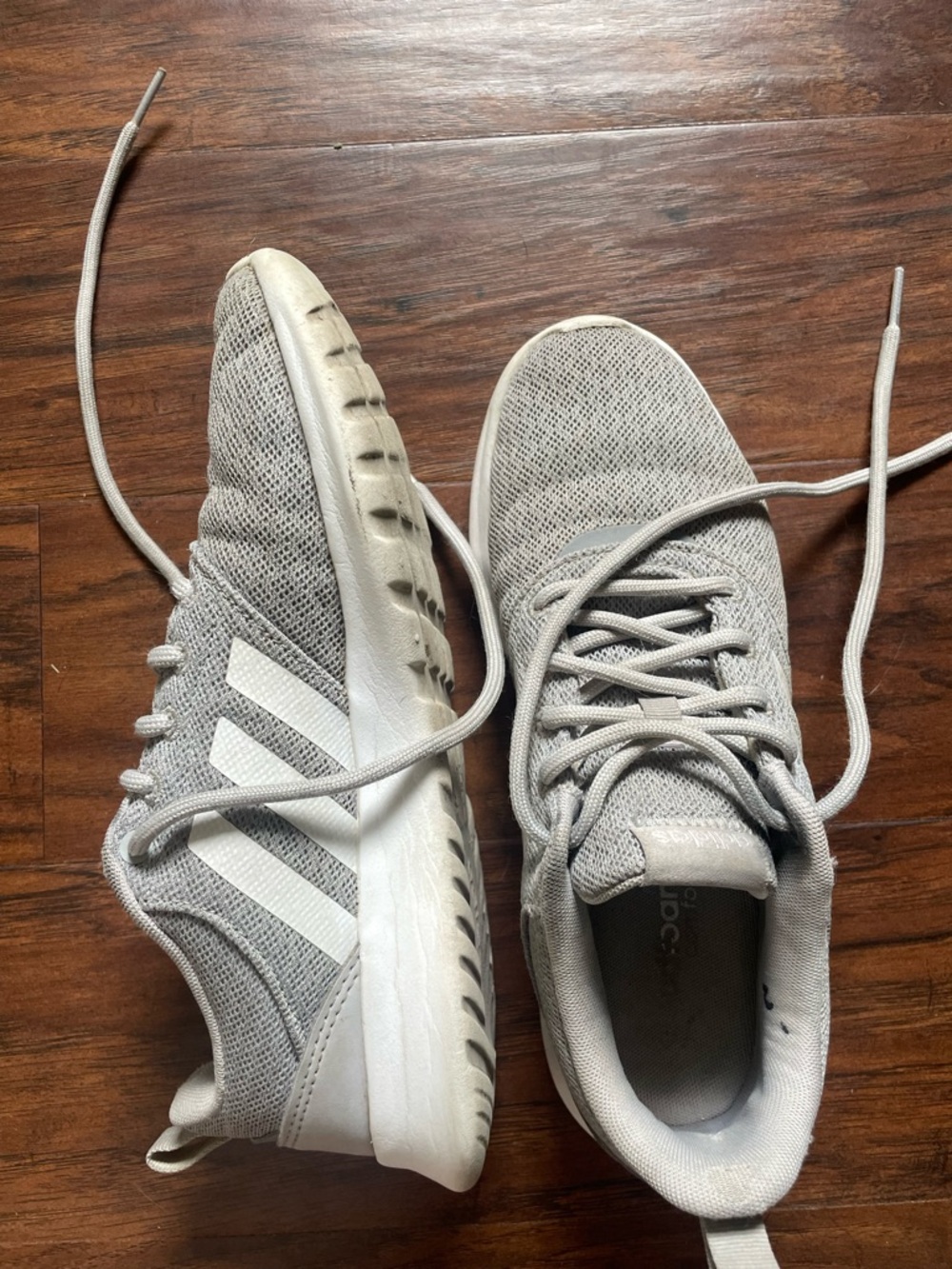adidas Light Grey Knit Running Shoes with White Stripes - women’s size 7